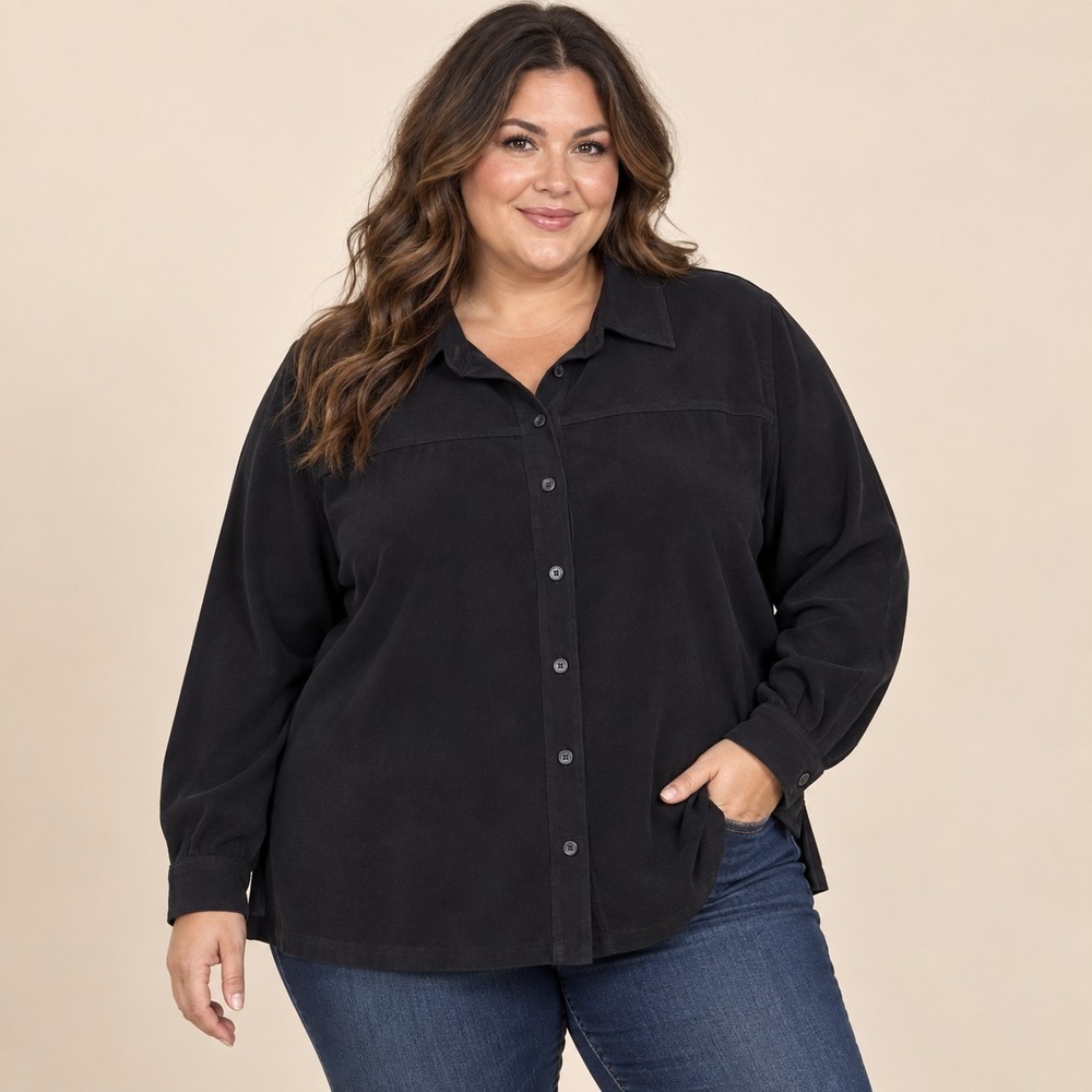 White Stag Black Faux Suede Shirt Women's 24W Plus Shacket Whimsigoth Witchy Y2K
